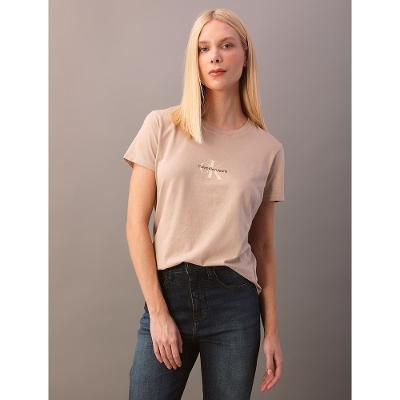 Camiseta Calvin Klein Jeans Feminino Reissue Centralizado - Caqui Claro