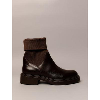 Bota Calvin Klein Jeans Feminino Cano Meia Knitting - Cafe
