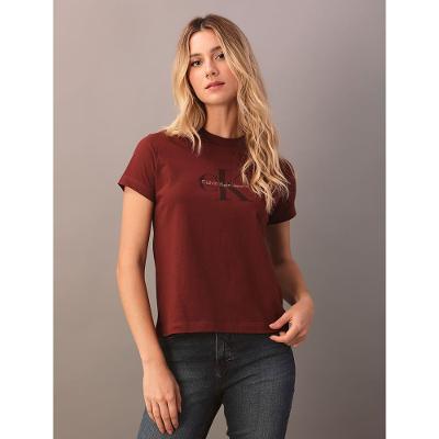 Camiseta Calvin Klein Jeans Feminino Logo Reissue - Bordo