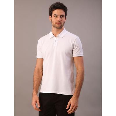 Polo Manga Curta Calvin Klein Masculino Slim Meio Zíper - Branco