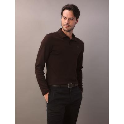 Polo Manga Longa Calvin Klein Regular Suedine - Marrom