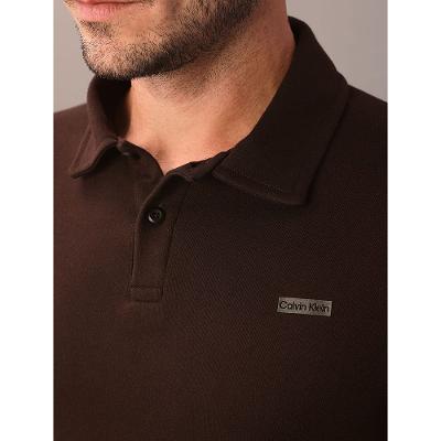 Polo Manga Longa Calvin Klein Regular Suedine - Marrom