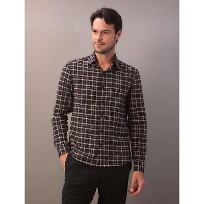 Camisa Manga Longa Slim Flanela Check - Preto