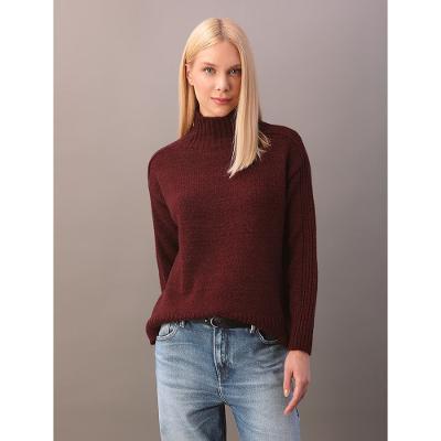Tricot Calvin Klein Jeans Feminino Gola Alta e Canelado Lateral - Bordo