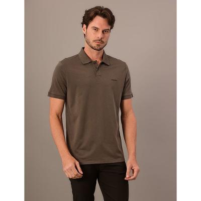 Polo Masculina Calvin Klein Manga Curta Logo Silver Jersey - Cinza Médio
