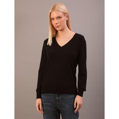 Suéter  Calvin Klein Feminino Manga Longa Gola v Com Lã - Preto