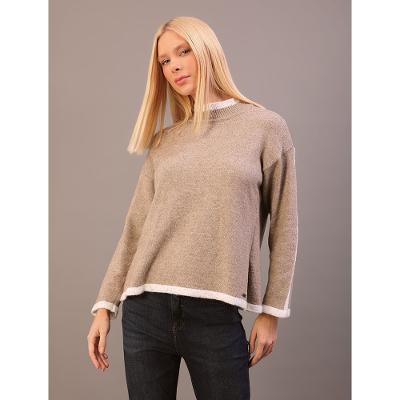 Tricot Calvin Klein Feminino Manga Longa Com Friso - Caqui Claro