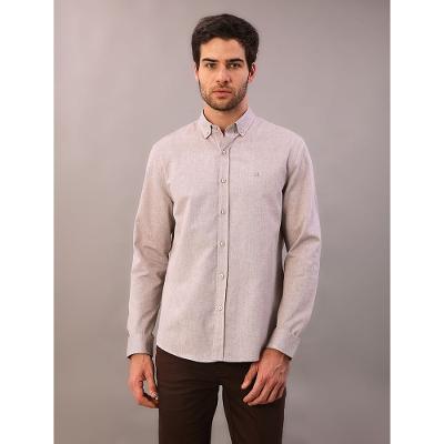 Camisa Manga Longa Regular Oxford Com Bd - Marrom