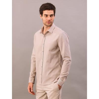 Camisa Manga Longa Slim Sarja Leve - Caqui Medio