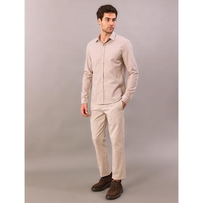 Camisa Manga Longa Slim Sarja Leve - Caqui Medio