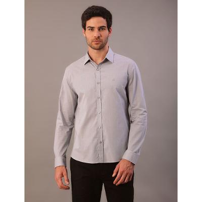 Camisa Manga Longa Masculino Slim Fil a Fil - Cinza Claro