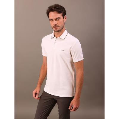 Polo Manga Curta Calvin Klein Regular Listras Surton - Off White
