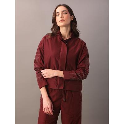 Jaqueta Calvin Klein Jeans Feminino Detalhes em Pesponto - Bordo