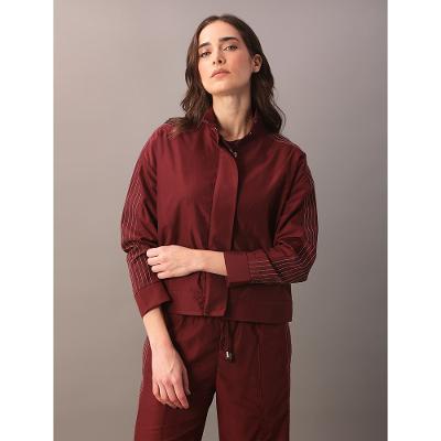 Jaqueta Calvin Klein Jeans Feminino Detalhes em Pesponto - Bordo