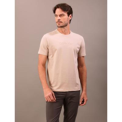 Camiseta Manga Curta Calvin Klein Masculino Embossed+bordado - Caqui Claro