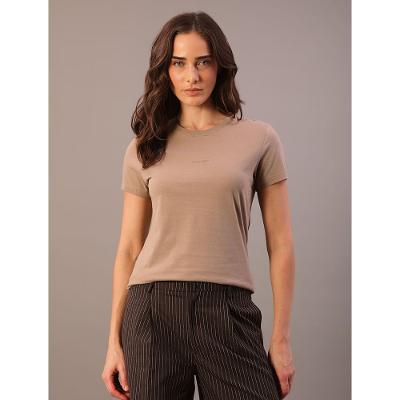 Camiseta Calvin Klein Feminina Mini Logo - Caqui Medio