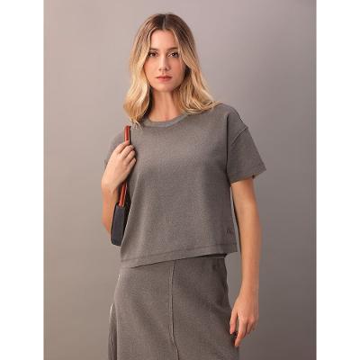 Camiseta Calvin Klein Jeans Feminino Malha Lanosa - Chumbo