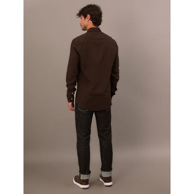 Camisa Manga Longa Calvin Klein Jeans Regular Linho Com Viscose - Marrom