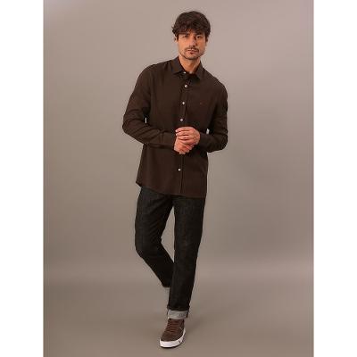 Camisa Manga Longa Calvin Klein Jeans Regular Linho Com Viscose - Marrom