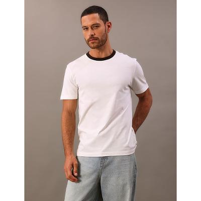 Camiseta Manga Curta Calvin Klein Jeans Masculino Boxy Gola Colorida - Off White
