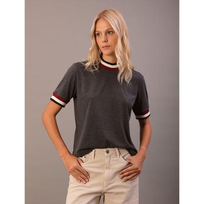 Blusa Calvin Klein Jeans Feminino Manga Curta Punhos Retilinea Frisos - Chumbo