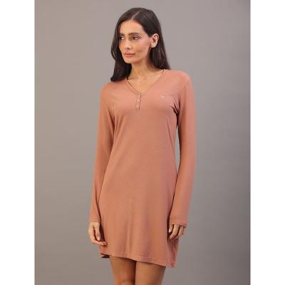 Camisola Curta Manga Longa Visco Canelada - Caramelo