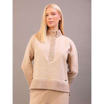 Moletom Calvin Klein Feminino Liso Gola Alta - Caqui Claro