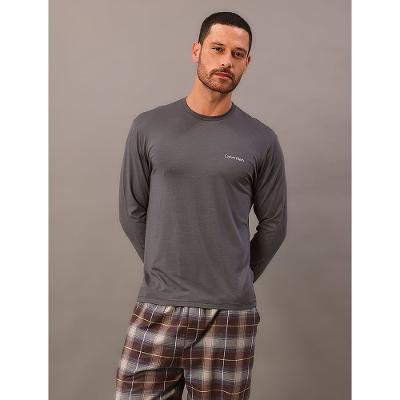 Pijama Masculino Manga Longa e Calça Bolsos Fanela - Chumbo