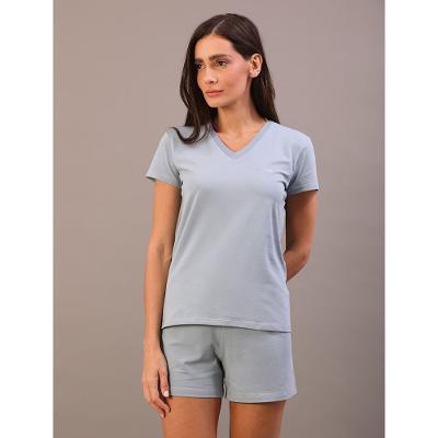 Pijama Feminino Manga Curta e Short Pima Cotton - Azul Claro