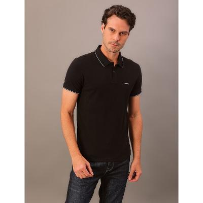 Polo Masculina Slim Básica Com Friso Calvin Klein - Preto
