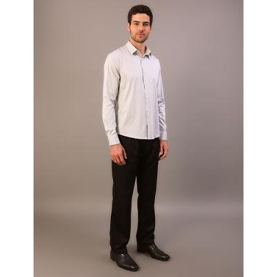 Camisa Masculina Manga Longa Slim Básica - Cinza Claro
