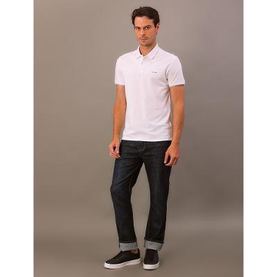 Camisa Polo Masculina Slim Básica Com Friso Calvin Klein - Branco