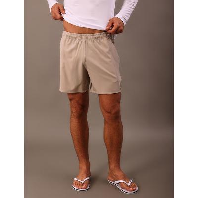 Shorts Elástico Liso Com Logo Lateral - Caqui Claro