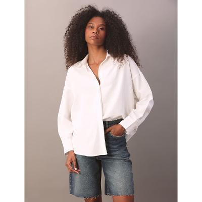 Camisa Manga Longa Calvin Klein Jeans Feminino Linho Misto - Off White