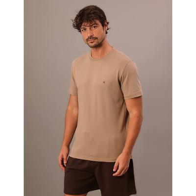 Camiseta Manga Curta Calvin Klein Jeans Masculino Pima - Caqui Medio
