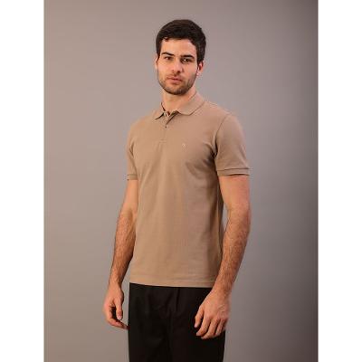 Polo Manga Curta Calvin Klein Masculino Slim Piquet Pima - Caqui Medio