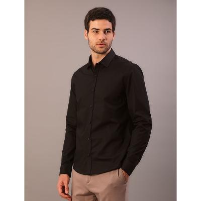 Camisa de Manga Longa Masculina Slim Estampa Assinatura Ck Bordada Calvin Klein - Preto