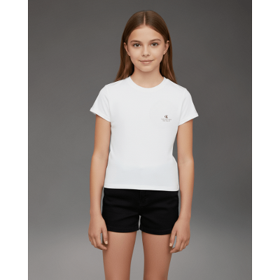Blusa Calvin Klein Jeans Girl Manga Curta Orgânica - Off White