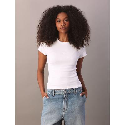 Blusa Calvin Klein Jeans Feminino Manga Curta Ribana - Branco