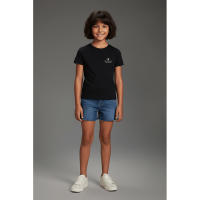 Blusa Calvin Klein Jeans Girl Manga Curta Orgânica - Preto