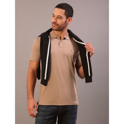 Polo Manga Curta Calvin Klein Jeans Masculino Slim Meia Malha Pima - Caqui Medio