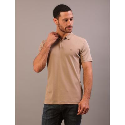 Polo Manga Curta Calvin Klein Jeans Masculino Slim Meia Malha Pima - Caqui Medio
