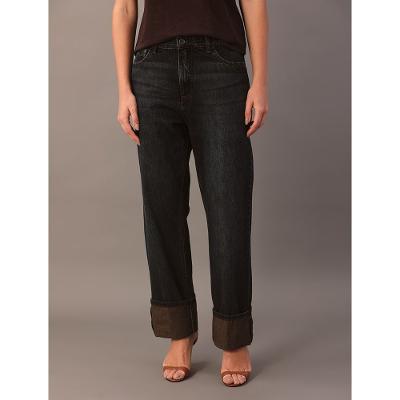 Calça Jeans Feminina Straight Barras Dobradas - Marinho