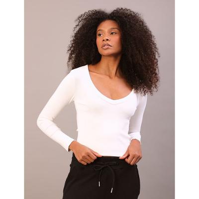 Blusa Calvin Klein Jeans Feminino Manga Longa Ribana Pesada - Off White
