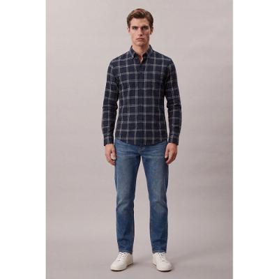 Camisa Ml Ckj Regular Flamê Check - Marinho