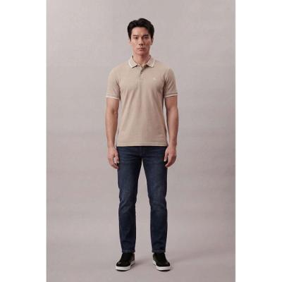Polo Manga Curta Calvin Klein Jeans Slim Friso Calvin Klein Bordado - Caqui Claro