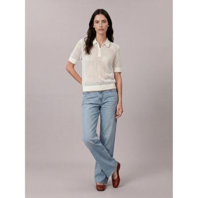 Polo de Tricot Com Ponto Furadinho - Off White