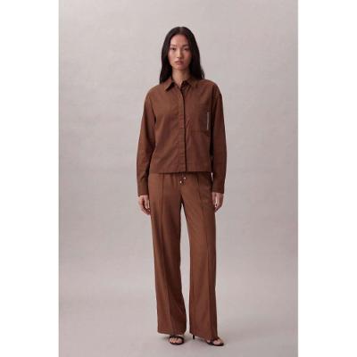 Calça Wideleg Com Cós Duplo - Marrom