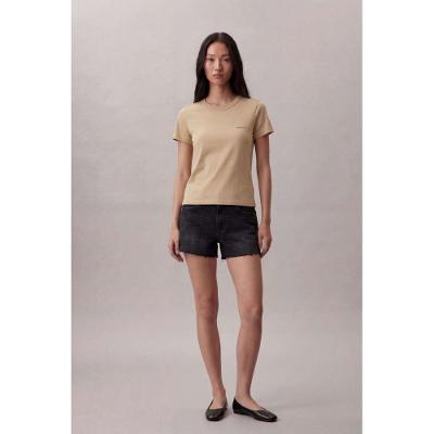 Camiseta Calvin Klein Jeans Feminino Micrologo Peito - Caqui Medio