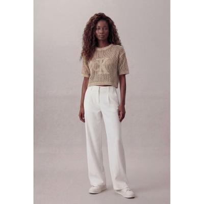 Blusa de Tricot Com Ponto Furadinho e Lo - Caqui Medio